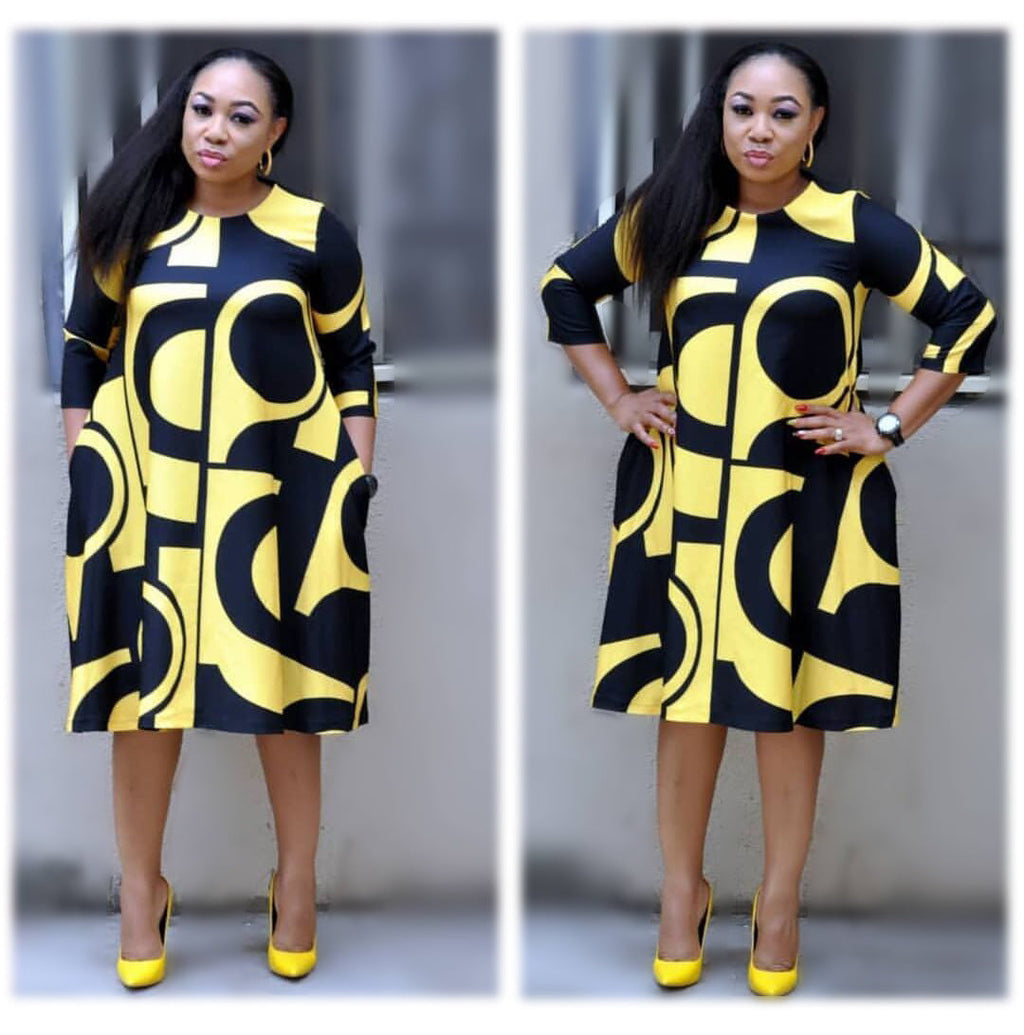 Women's fashionable Purple Printed Round Neck Mid Sleeve Plus Size Dress