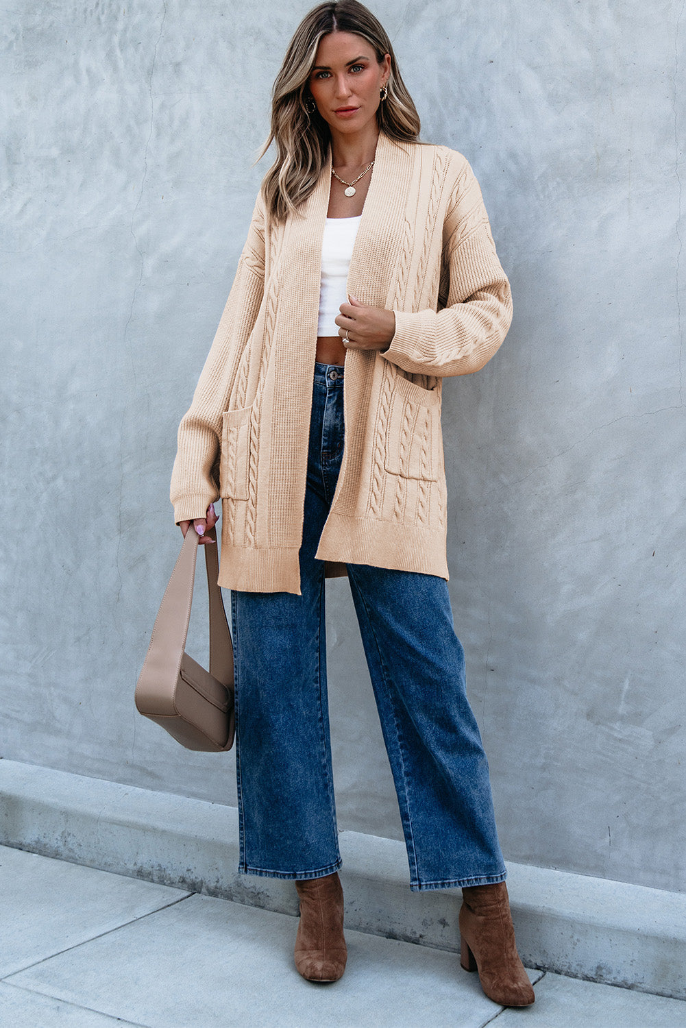 Jade Oversize Chunky Cable Knit Midi-length Cardigan
