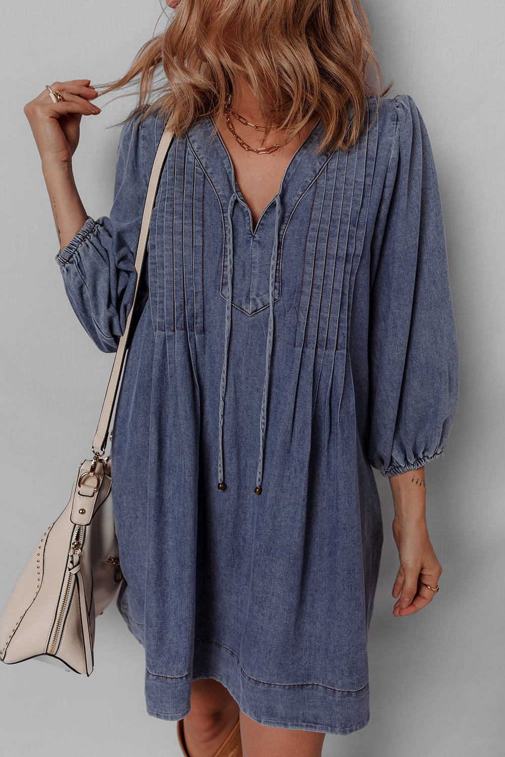 Autumn Tied Pleated Mini Dress