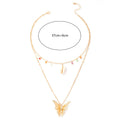 Simple Retro Ethnic Butterfly Shell Color Beads 2 Layer Necklace