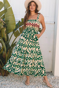 Sarahi Western Aztec Shirred A-line Sleeveless Maxi Dress
