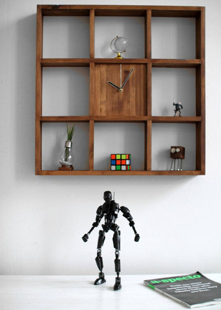 Creative Square Wooden Wall Clock Storage Box Clock