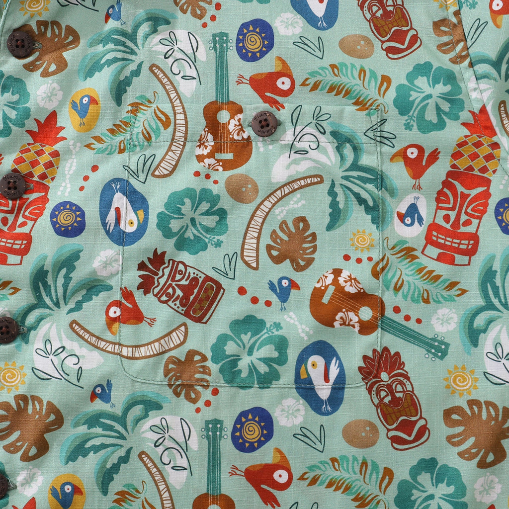 Hawaiian Shirt For Men TIKI Fiesta Print Shirt Camp Collar 100% Cotton