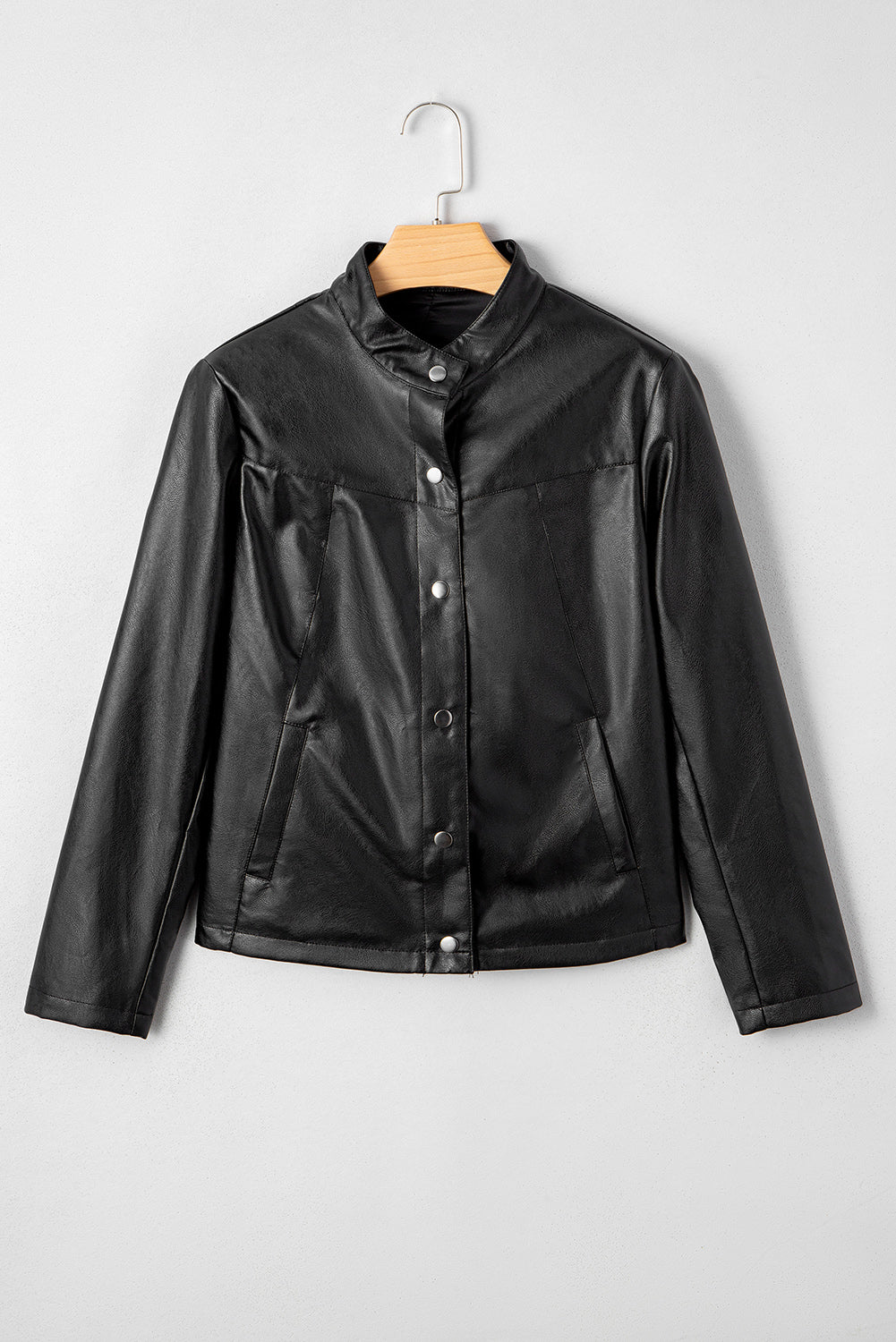 Olive Faux Leather Buttoned Front Boxy Jacket
