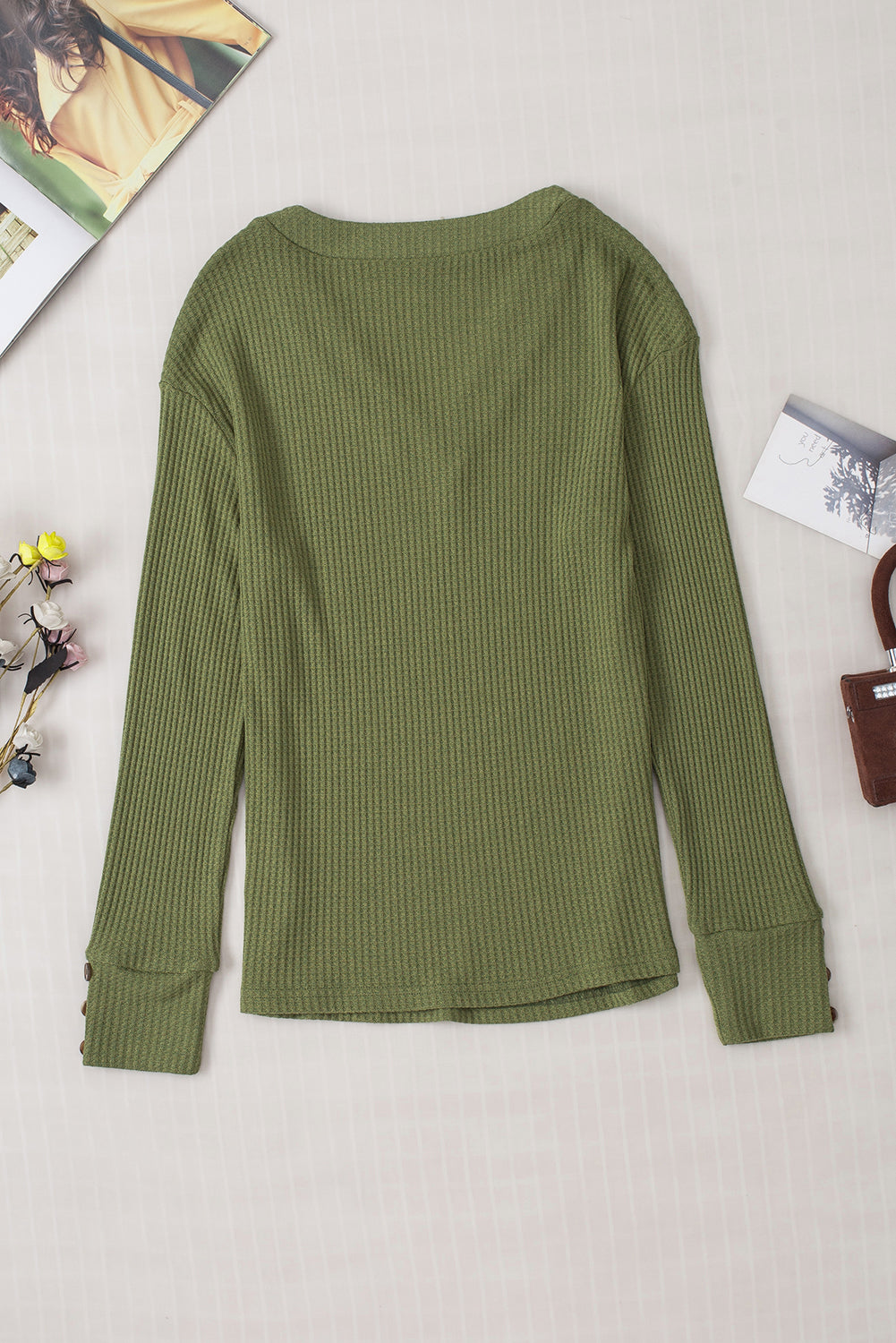 Anahi Textured Knit Cuffs Long Sleeve Top