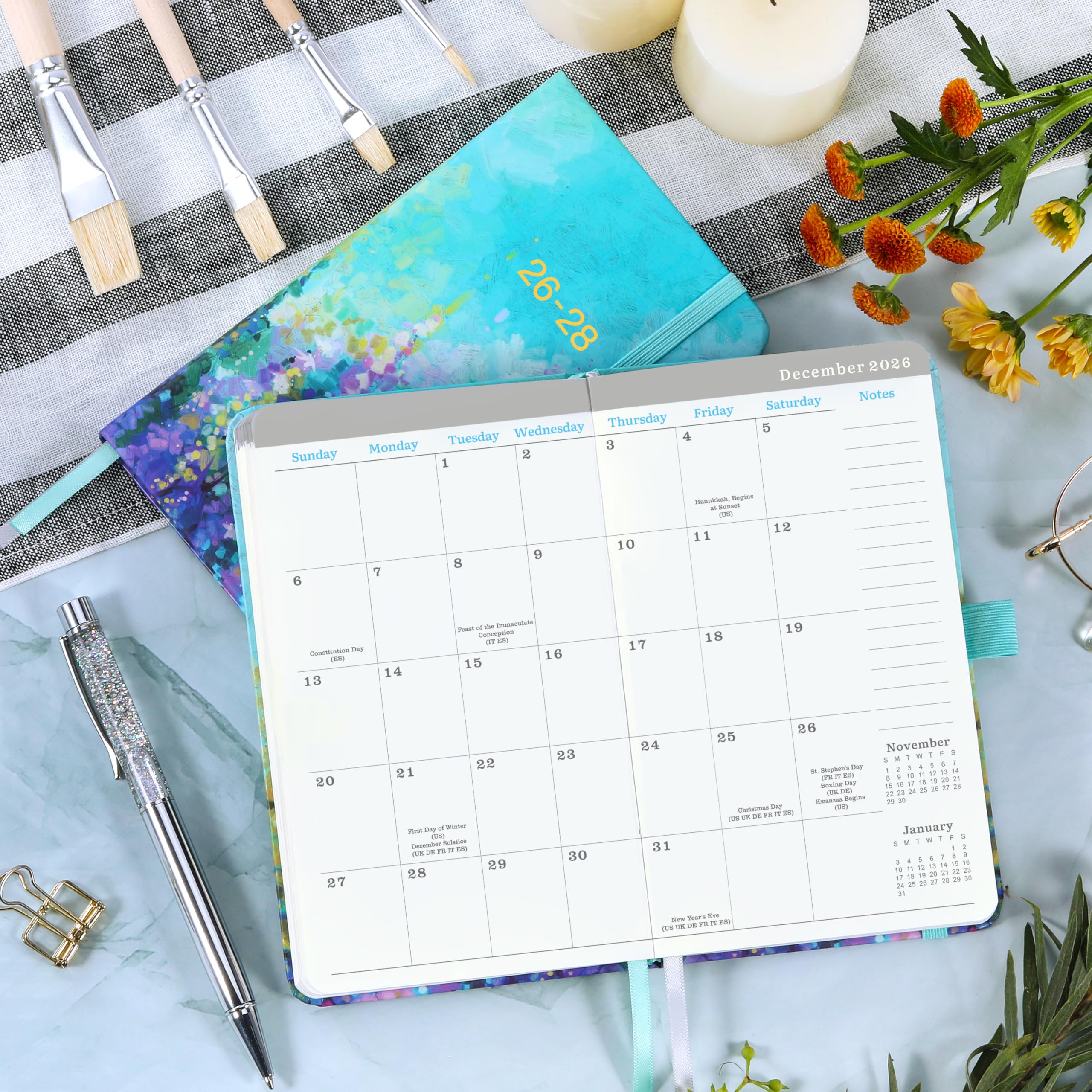2024-2026 Pocket Planner 3 Year Monthly Calendar 6.3x3.8 Oil Painting