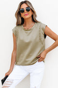 Julietta Studded Cap Sleeve Round Neck Top