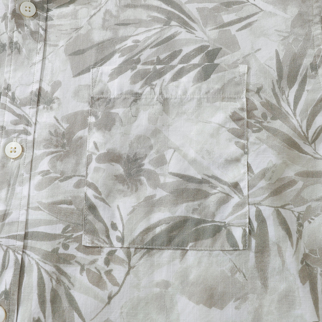 Hawaiian Shirt For Men Gray Tropical Plants Print Short Sleeve 1920s Vintage Shirts