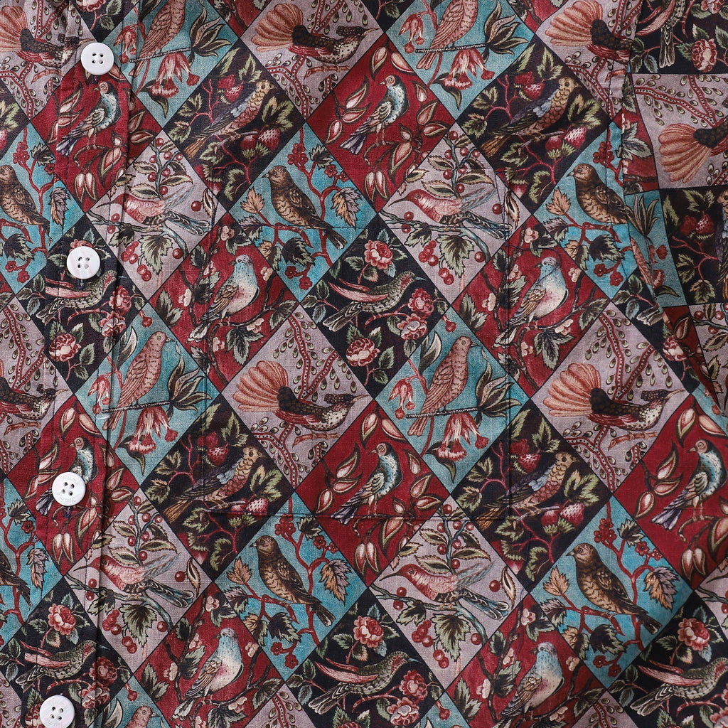 Men's Hawaiian Shirt Symphony of Birds Print Cotton Button-down Short Sleeve Aloha Shirt