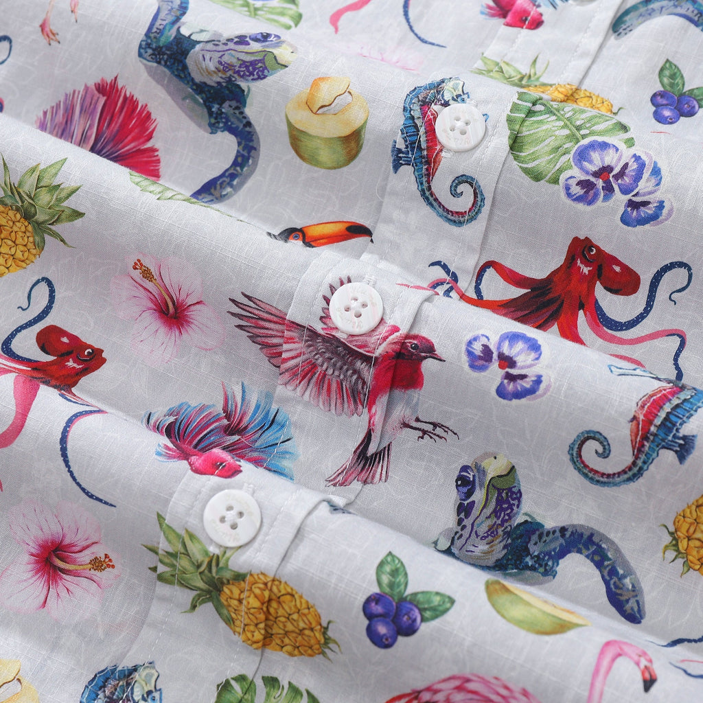 Men's Hawaiian Shirt Tropical Symphony Print Cotton Button-down Short Sleeve Aloha Shirt
