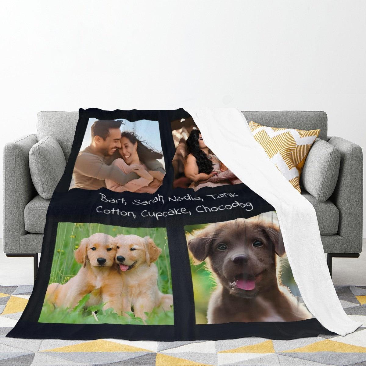 Custom Photo Collage Blanket with Names - Upload 4 Photos