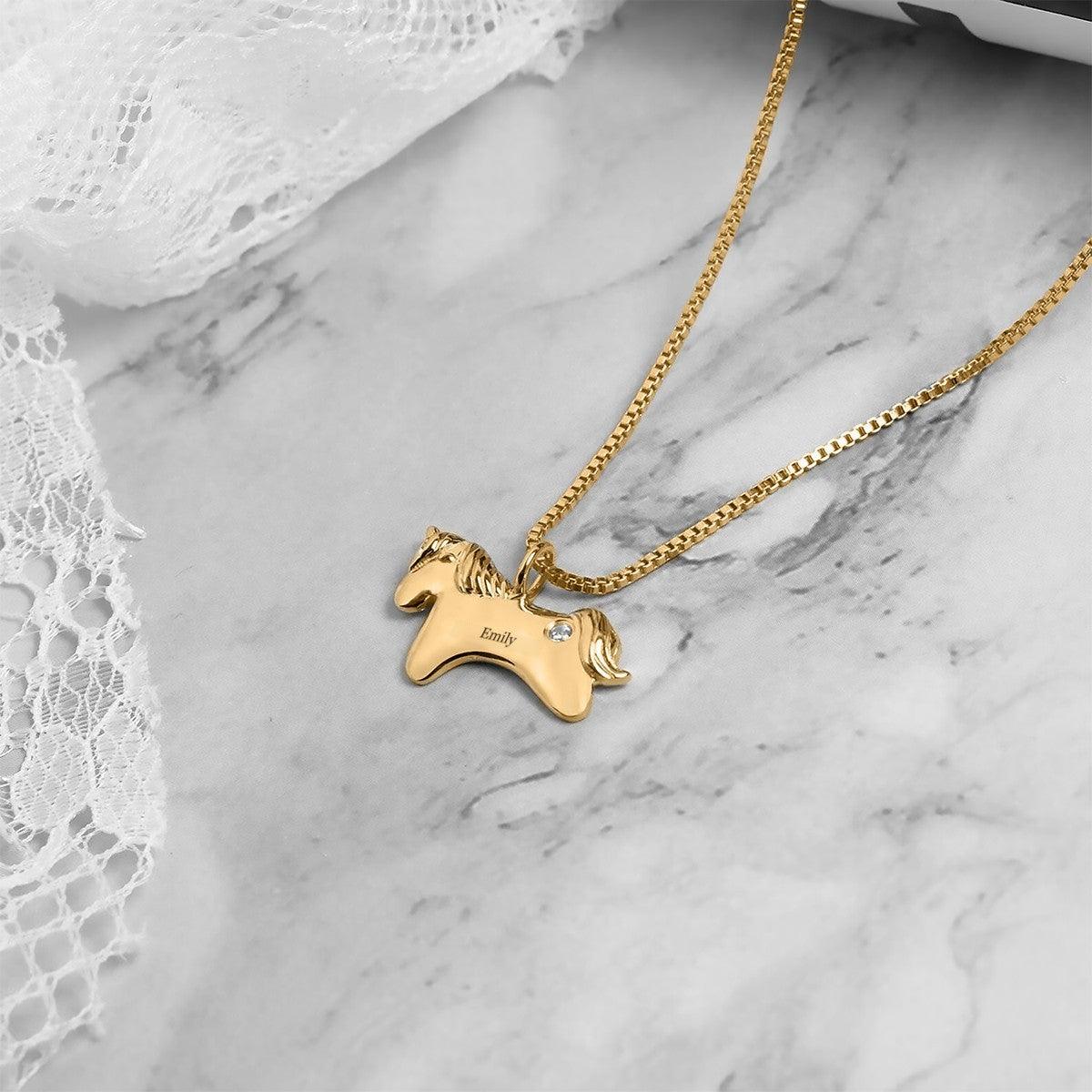 Personalized Unicorn Birthstone Necklace | Gift Box Included | Gold, Silver, Rose