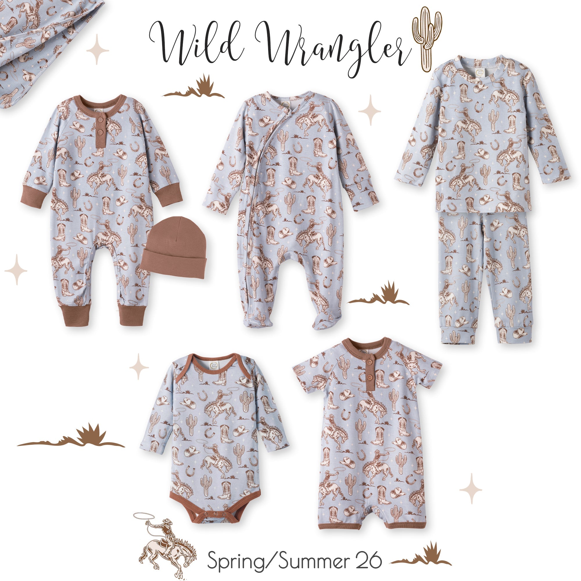 Wild Wrangler/Blue Western Bamboo Henley Cowboy Romper