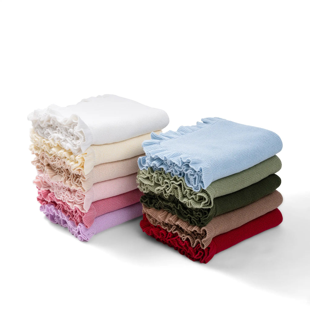 Ruffled Edge Knit Baby Blanket in Rose Pink