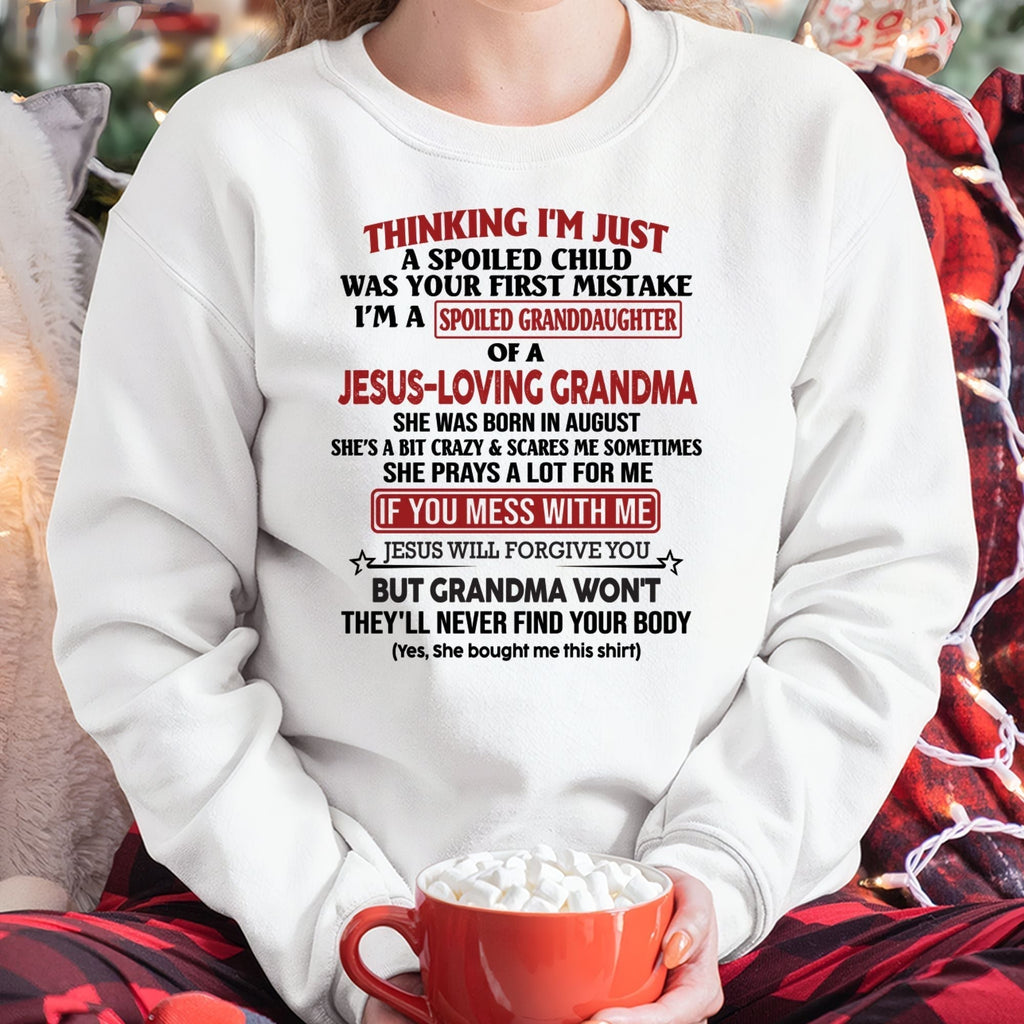 Christian Girl Shirt – Spoiled by Grandma August Edition – From Grandma to Granddaughter NGHL08 (SKU07-181-08)