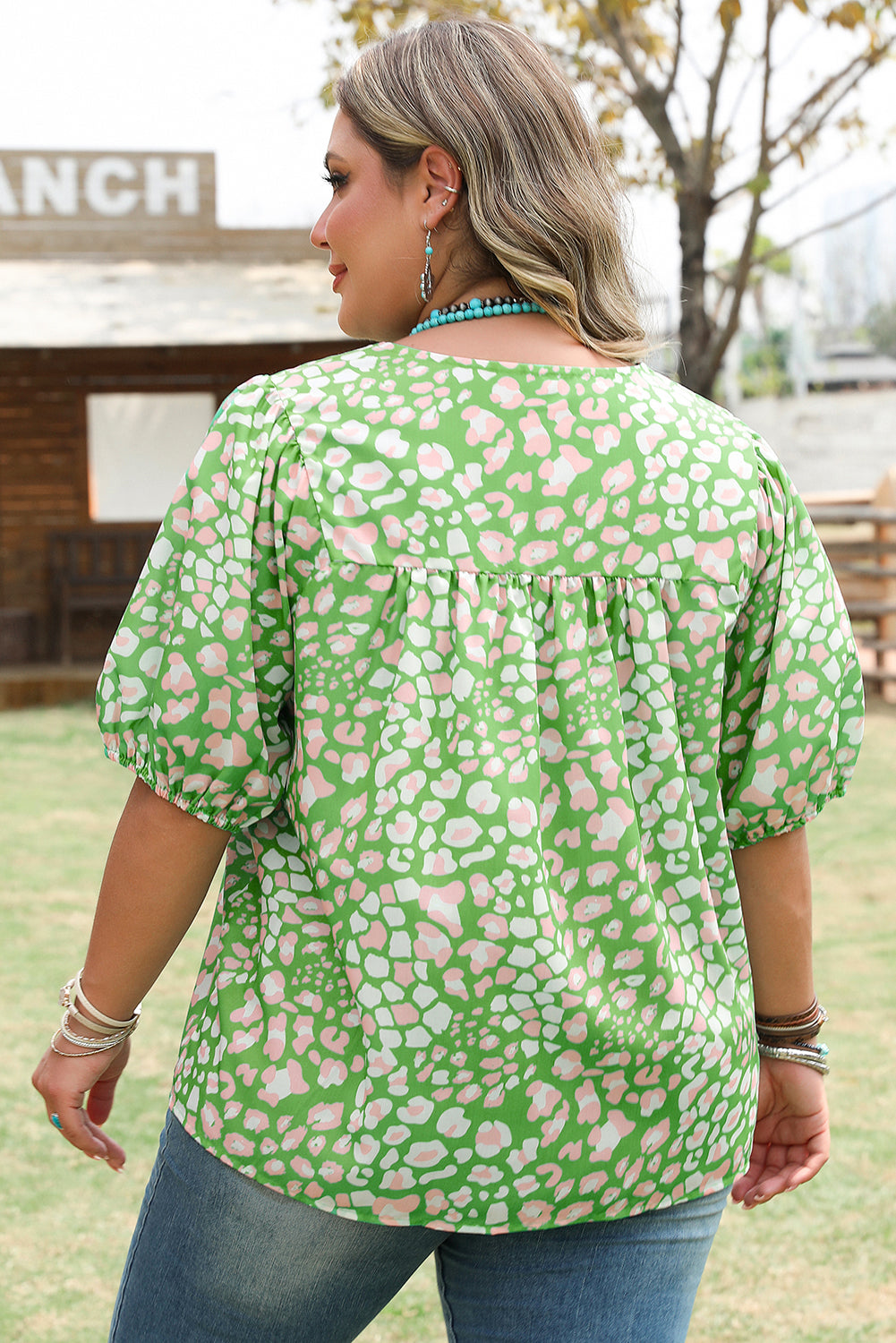 Selena Plus Size Floral Tassel Tie Blouse