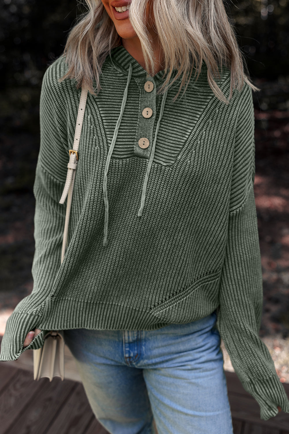 Sofioya Knit Drawstring Hooded Sweater