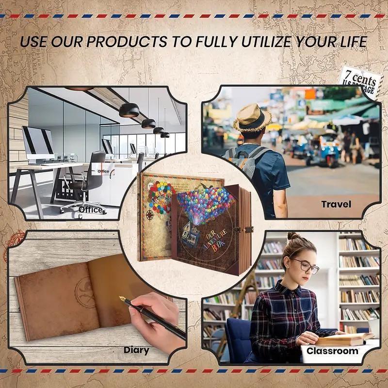 Our Adventure Book: Scrapbook Photo Album, Vintage Travel Theme, Keepsake Diary, Image Memory Journal