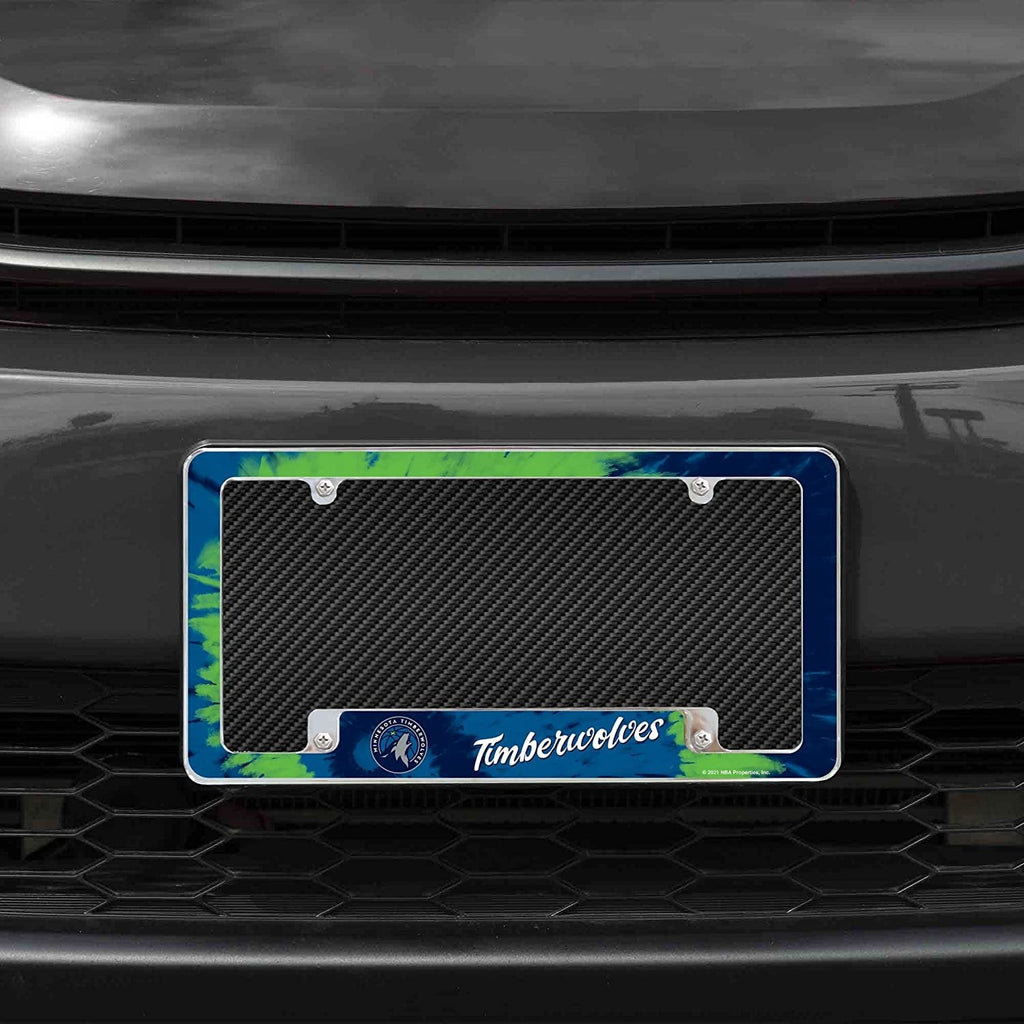 Minnesota Timberwolves Metal License Plate Frame Chrome Tag Cover Tie Dye Design 6x12 Inch