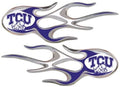 Texas Christian University Horned Frogs TCU Pair of Decal Sticker Emblem, Air Puffed Raised, Micro Flame Design, Full Adhesive Backing, 2x5 Inch Each