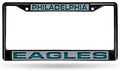 Philadelphia Eagles Black Metal License Plate Frame Tag Cover, Laser Acrylic Mirrored Inserts, 12x6 Inch