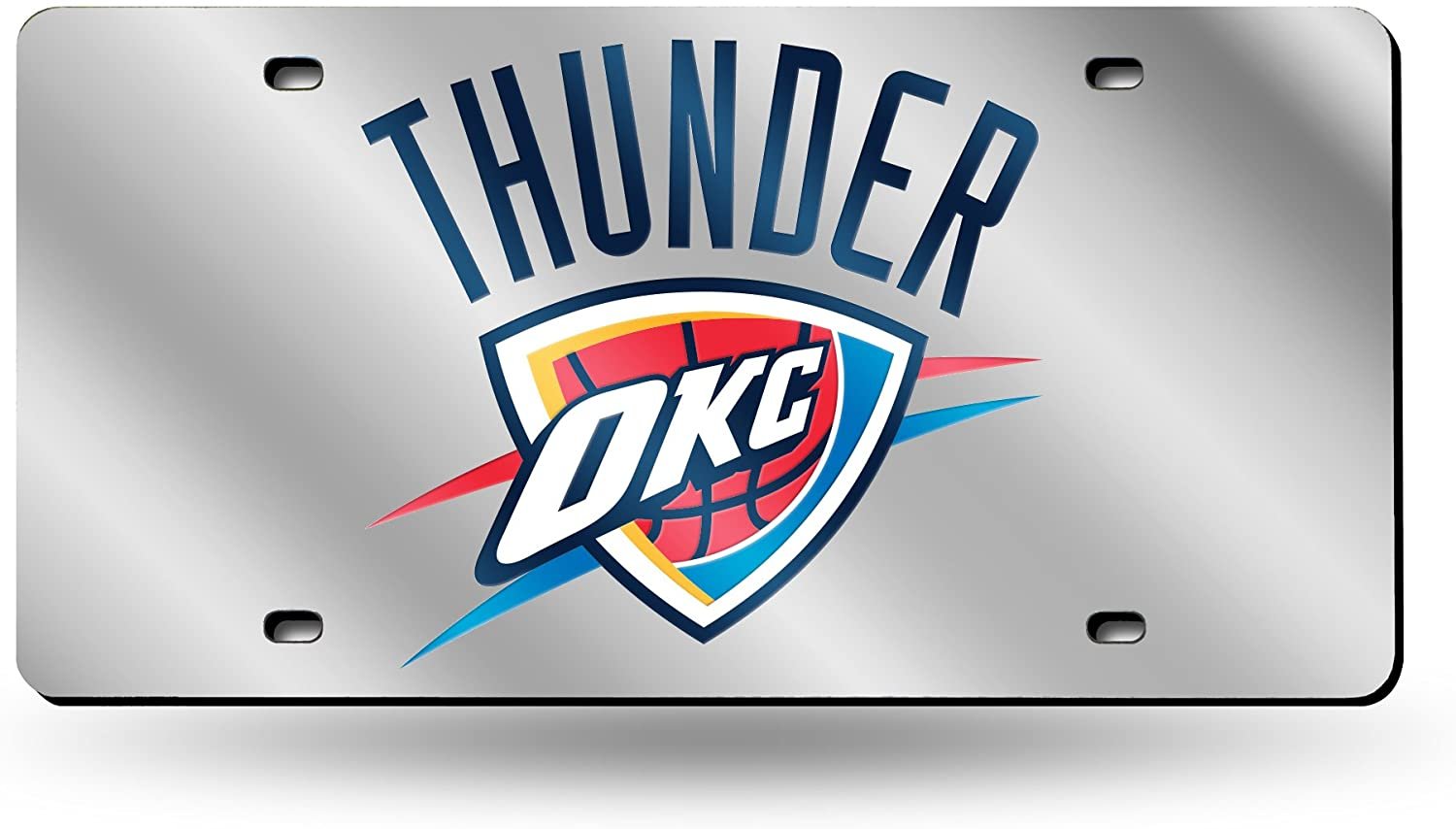 Oklahoma City Thunder Premium Laser Cut Tag License Plate, Mirrored Acrylic Inlaid, 12x6 Inch