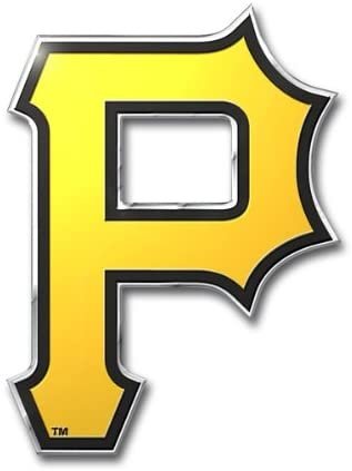 Pittsburgh Pirates Auto Emblem, Aluminum Metal, Embossed Team Color, Raised Decal Sticker, Full Adhesive Backing
