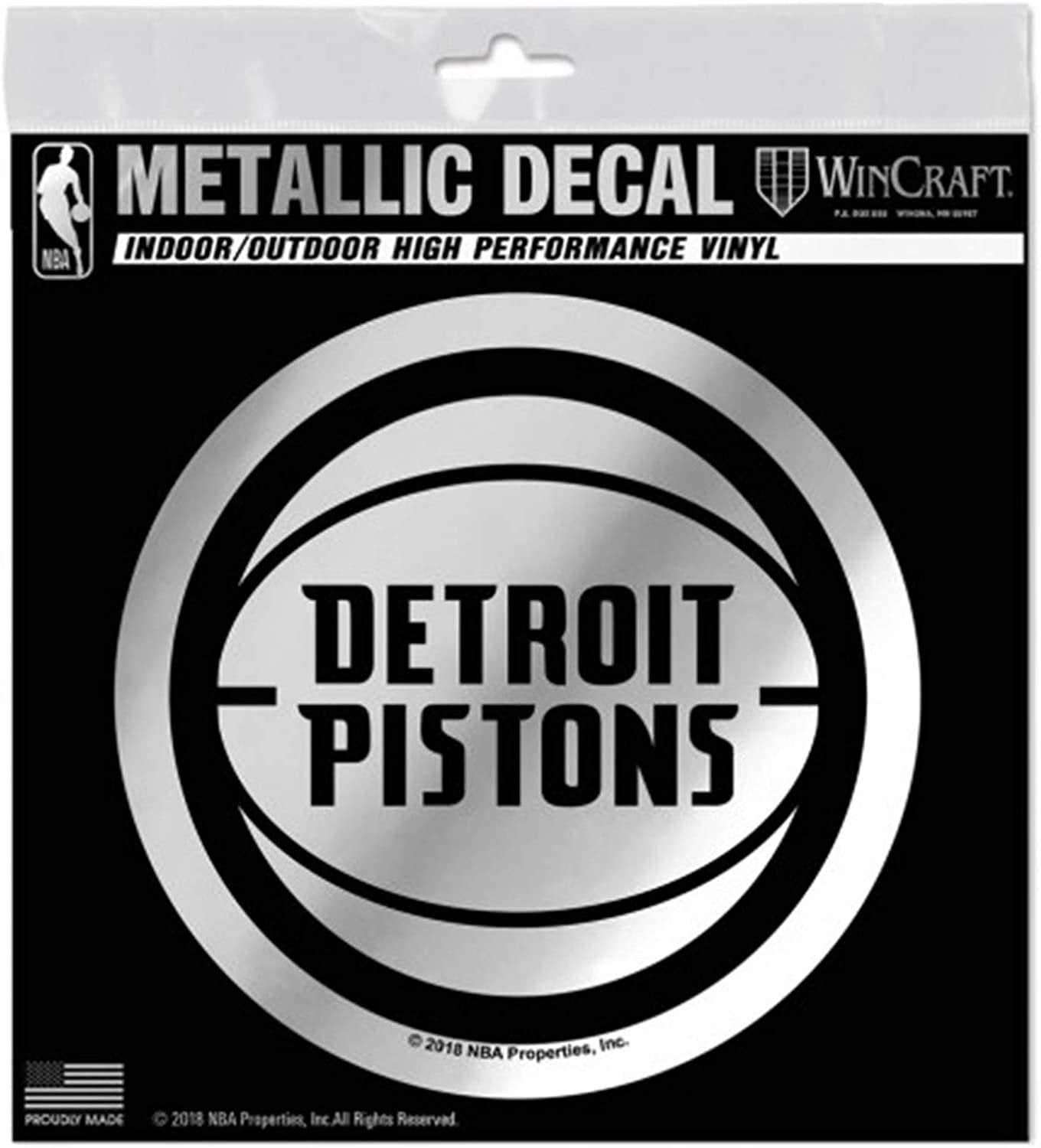 Detroit Pistons 6 Inch Decal Sticker, Metallic Chrome Shimmer Design