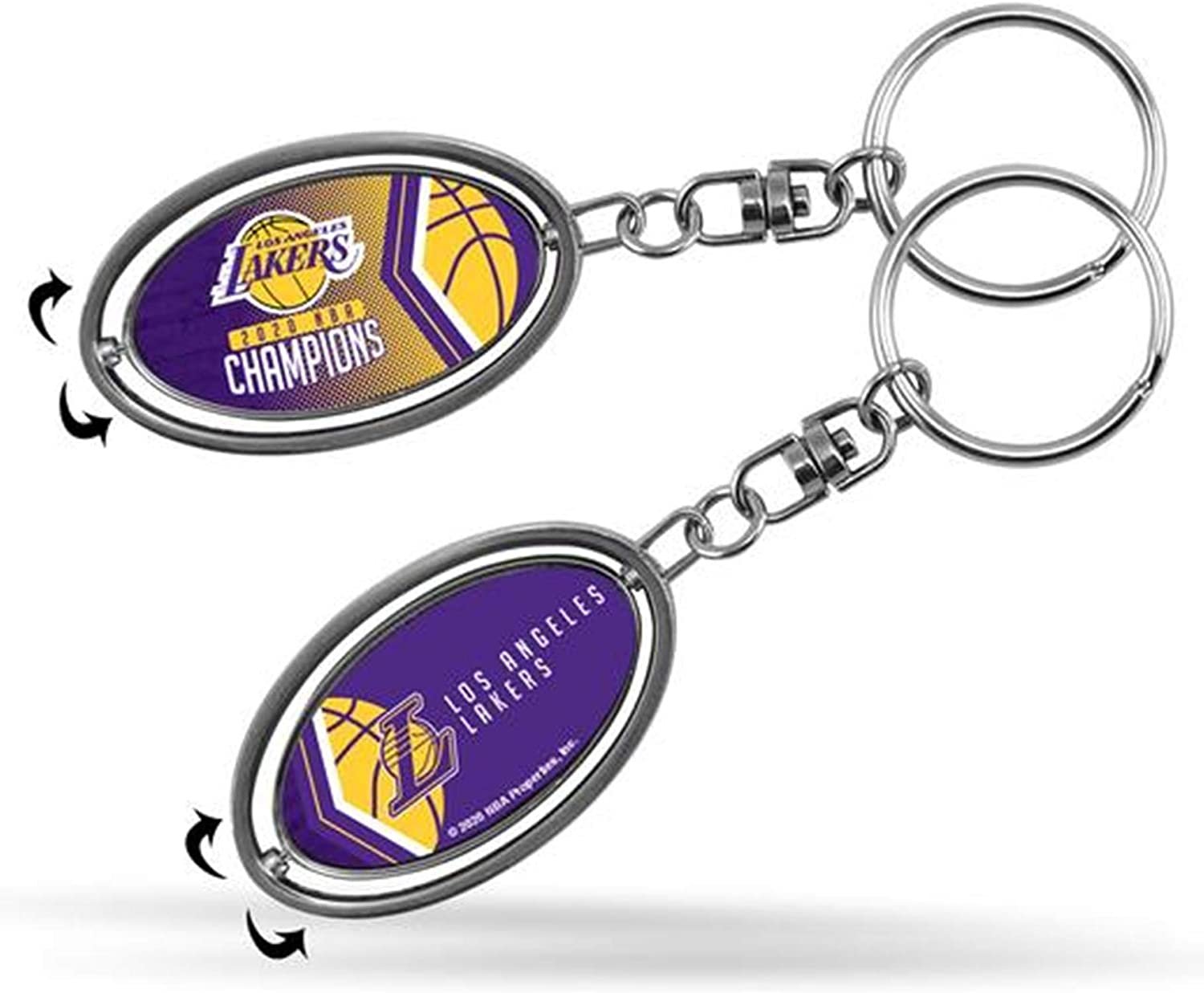 Rico Industries, Inc. Los Angeles Lakers Keychain 2020 Champions Metal Oval 2-Sided Spinner Key Chain Basketball