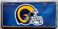Los Angeles Rams Metal Auto Tag License Plate, Retro Helmet Design, 6x12 Inch