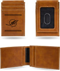 Rico Industries NFL Miami Dolphins Premium Laser Engraved Vegan Brown Leather Front Pocket Wallet - Compact and Slim yet Sturdy Design - Perfect to Show Your Team Pride or Gift