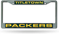 Green Bay Packers Titletown Chrome Metal License Plate Frame Tag Cover, Laser Acrylic Mirrored Inserts, 12x6 Inch