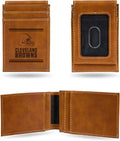 Rico Industries NFL Cleveland Browns Premium Laser Engraved Vegan Brown Leather Front Pocket Wallet - Compact and Slim yet Sturdy Design - Perfect to Show Your Team Pride or Gift