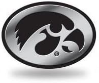 University of Iowa Hawkeyes Auto Emblem, Silver Chrome Color, Raised Molded Plastic, 3.5 Inch, Adhesive Tape Backing