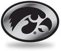 University of Iowa Hawkeyes Auto Emblem, Silver Chrome Color, Raised Molded Plastic, 3.5 Inch, Adhesive Tape Backing