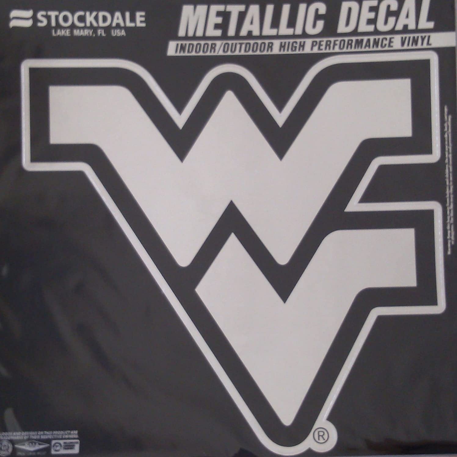 West Virginia University Mountaineers 12 Inch Decal Sticker, Metallic Chrome Shimmer Design