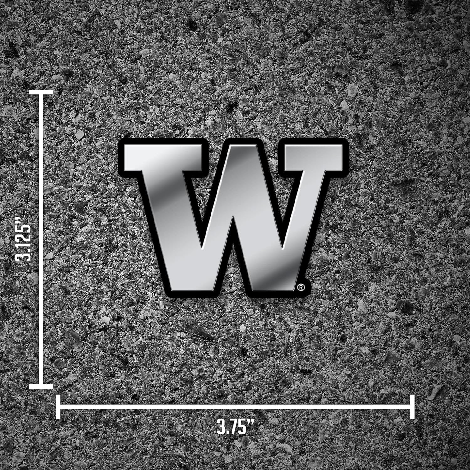 University of Washington Huskies Auto Emblem, Silver Chrome Color, Raised Molded Plastic, 3.5 Inch, Adhesive Tape Backing