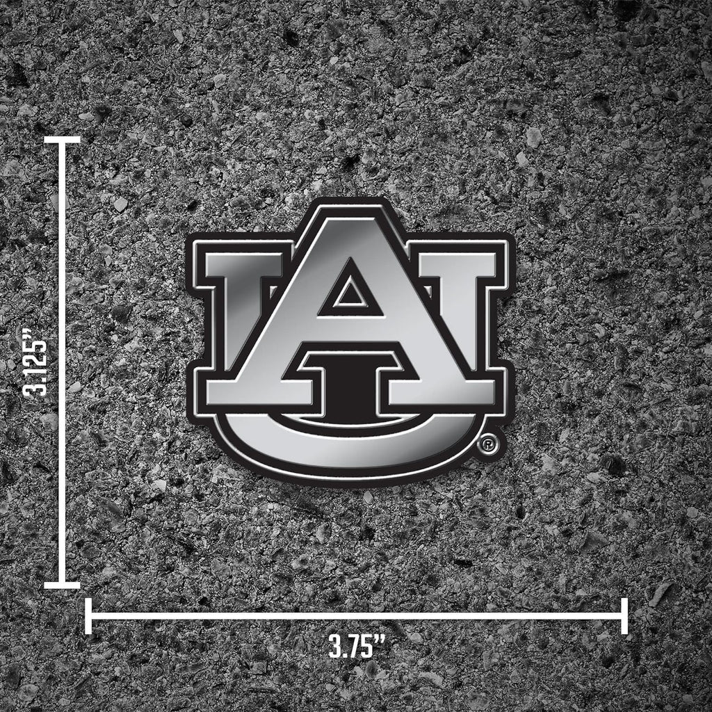 Auburn University Tigers Auto Emblem, Silver Chrome Color, Raised Molded Plastic, Adhesive Tape Backing
