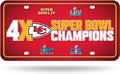 Rico Industries NFL Football Kansas City Chiefs 4X Champions Metal Auto Tag 6" x 12" - Great for Truck/Car/SUV