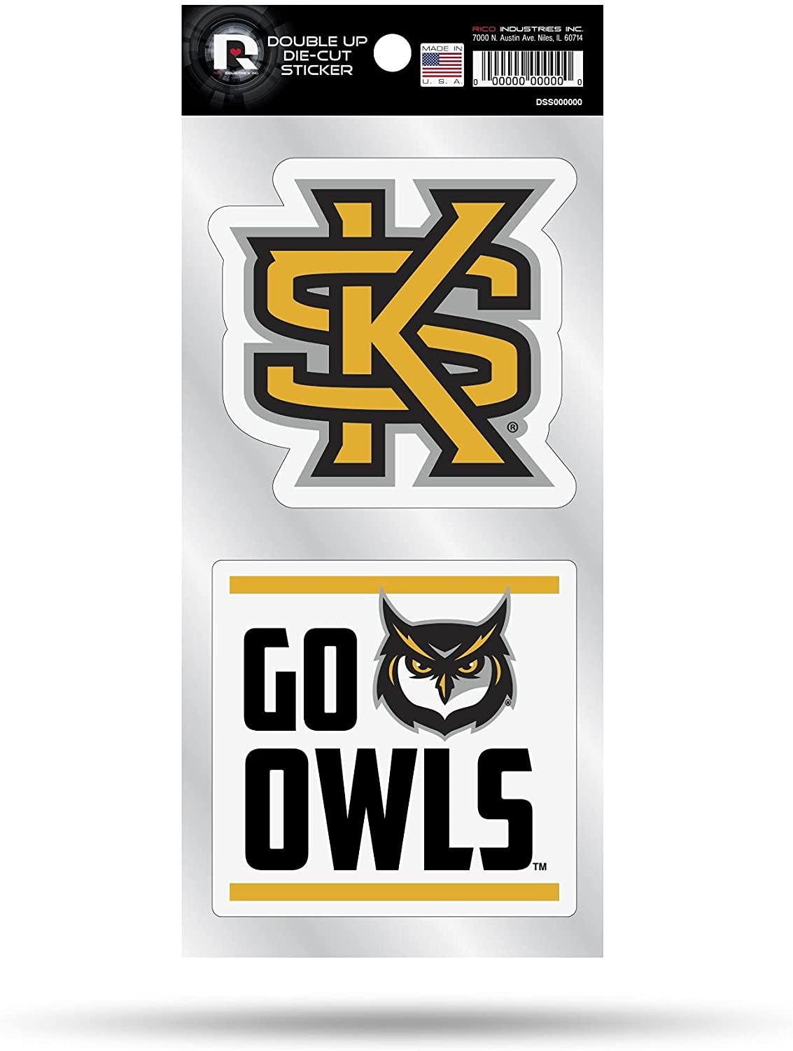 Kennesaw State University Owls 2-Piece Double Up Die Cut Sticker Decal Sheet, 4x8 Inch