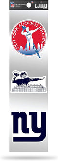 New York Giants 3-Piece Retro Decal Sticker Sheet, Die Cut, Clear Backing, 3x12 Inch