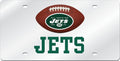 New York Jets Premium Laser Tag License Plate, Mirrored Acrylic, Football Cut Out Design, 6x12 Inch