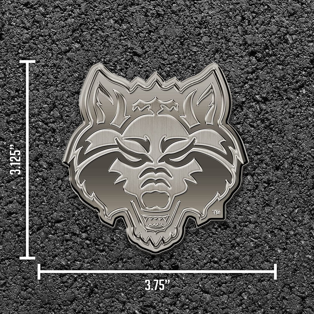 Arkansas State University Red Wolves Solid Metal Auto Emblem Antique Nickel for Car/Truck/SUV