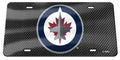 Winnipeg Jets Premium Laser Cut Tag License Plate, Carbon Fiber Design, Mirrored Acrylic Inlaid, 12x6 Inch