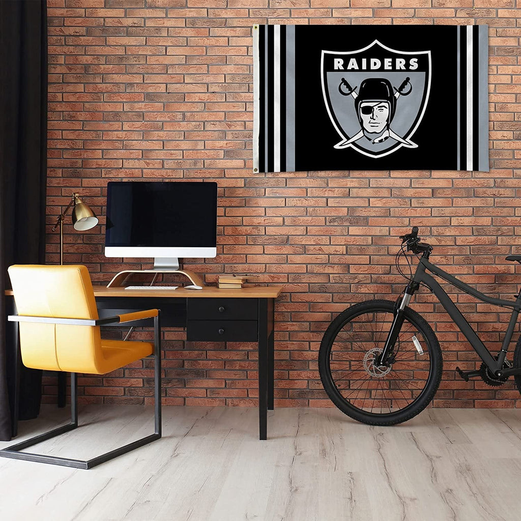 Las Vegas Raiders 3x5 Foot Flag Banner Retro Logo Design Single Sided Metal Grommets