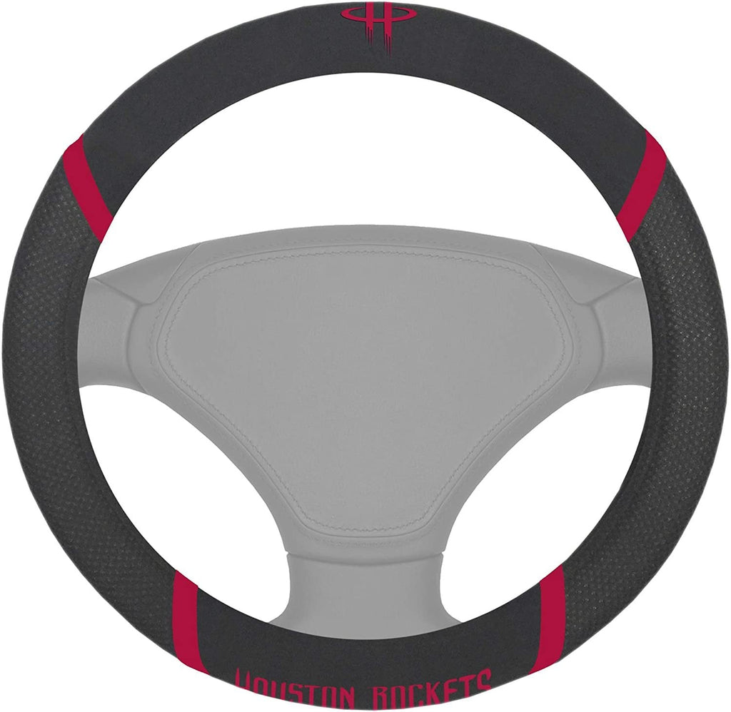 Houston Rockets Steering Wheel Cover Premium Embroidered Black 15 Inch