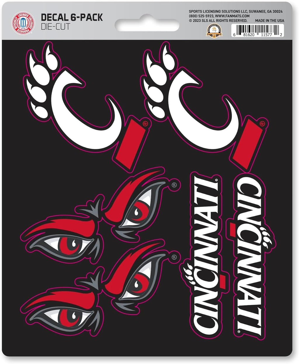 University of Cincinnati Bearcats 6-Piece Decal Sticker Set, 5x6 Inch Sheet, Gift for football fans for any hard surfaces around home, automotive, personal items