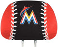 Miami Marlins Pair of Premium Auto Head Rest Covers, Full Color Printed, Elastic, 14x10 Inch