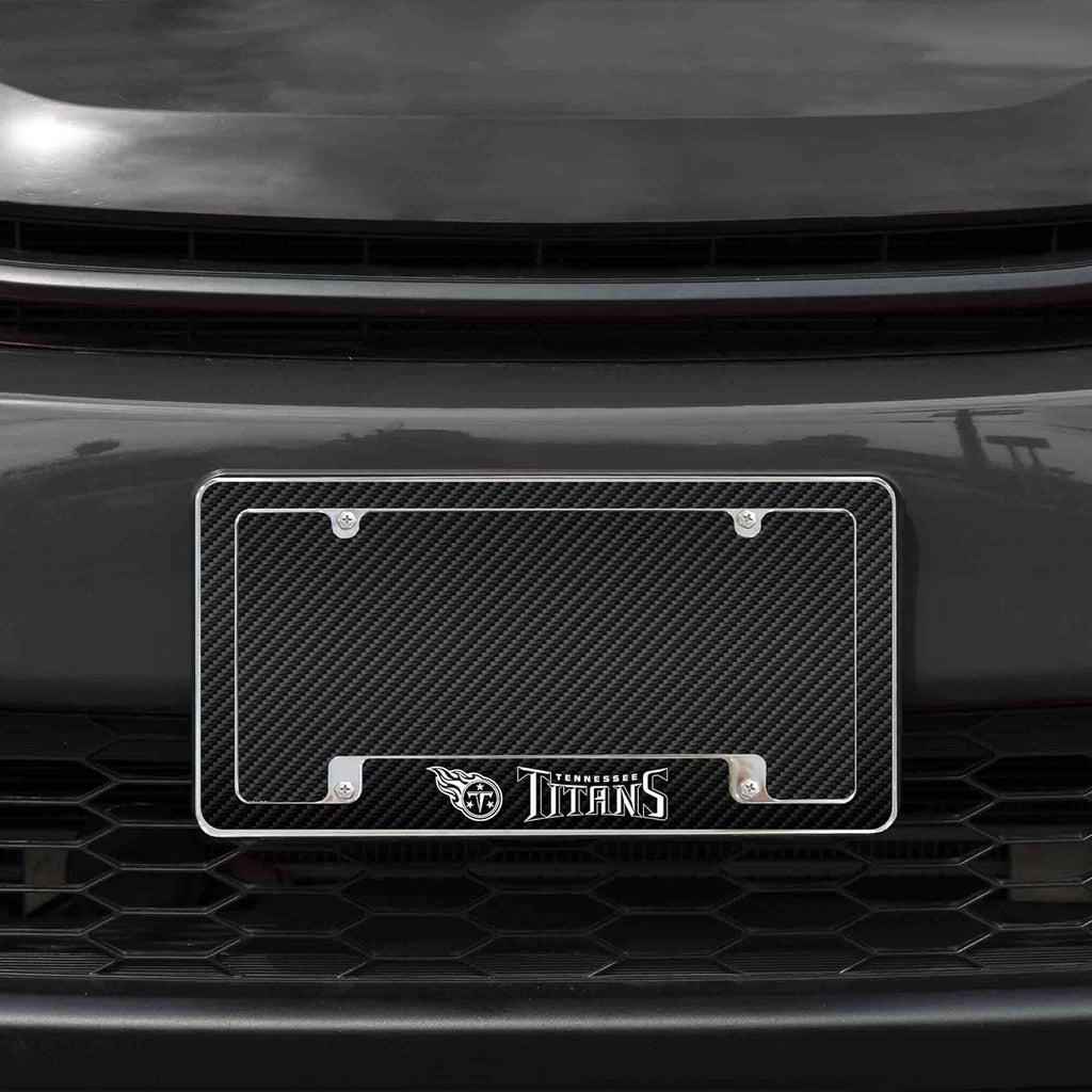 Tennessee Titans Metal License Plate Frame Chrome Tag Cover, Carbon Fiber Design, 6x12 Inch