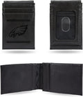 Philadelphia Eagles Premium Black Leather Wallet, Front Pocket Magnetic Money Clip, Laser Engraved, Vegan
